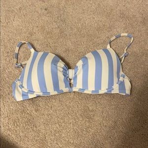 blue and white bikini top